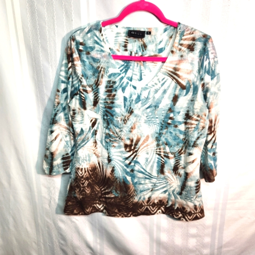 ORLY WOMEN'S MULTICOLOR TROPICAL PRINT 3/4 SLEEVE SIZE LARGE